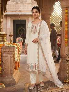 Ensemble Salwar Kameez indien pakistanais en coton bleu brodé avec dupatta, robe traditionnelle pour les mariages et les festivals, pour femmes - Product Image 4