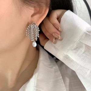 Women's Korean INS High-End Minimalist Niche Silver Fireworks Round Tassel <b>Earrings</b> Versatile <b>Fashion</b> <b>Drop</b> <b>Earrings</b> - Product Image 4