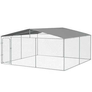 Recinto per Cani con Chiusura di Sicurezza 15FT X 15FT X 7.5FT, con Recinzione in Acciaio Zincato e Pareti Laterali in Rete per Giardino - Product Image 1