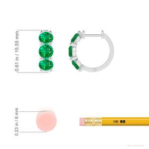 Pendientes de Aro con Tres Esmeraldas Naturales, Corte Ovalado, Oro Blanco de 14 Quilates, Joyería Fina de Lujo para Mujer, Regalo para Novia - Product Image 3