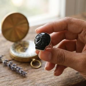 Anillo Clásico de Plata de Ley 925 con Calavera de Ónix Negro Tallada a Mano y Engaste de Bisel - Product Image 5