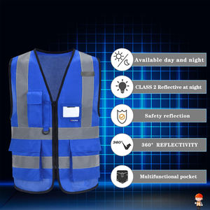 Gilet de sécurité réfléchissant avec poches, fermeture éclair, bandes réfléchissantes haute visibilité, plusieurs poches, gilet en maille haute visibilité pour hommes - Product Image 2