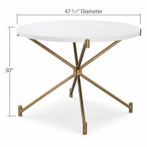 Mesa de Comedor Redonda Moderna con Tapa de Madera Blanca y Base de Metal Dorado con Diseño de Estrella, 47.7 de Diámetro y 30 de Altura - Product Image 2