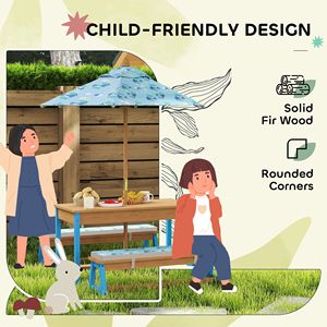 Set di mobili per bambini blu tema dinosauro tavolo da Picnic con ombrello pieghevole cuscini e scatole rimovibili - Product Image 6