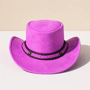 Sombrero Vaquero de Cuero Rosa de Primera Calidad, Personalizado, para Mujer, Ala Ancha, Estilo Western, para Festivales, Rodeos y Disfraces - Product Image 1