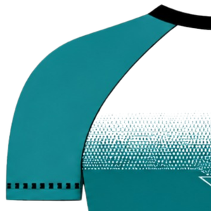 Maillot de sport raglan bleu sarcelle et noir à manches courtes, col rond, respirant, pour entraînement athlétique, uniforme d'équipe, maillot de performance - Product Image 5