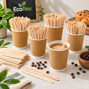 EcoRev Bâtonnets à mélanger plats en bambou modernes, 1000 pièces, biodégradables, pour café et thé, usage professionnel - Product Image 1