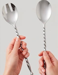 Stainless Steel Salad <b>Spoon</b> <b>Fork</b> <b>Set</b> With Twisted Handle Modern Design High Mirror Polish Dishwasher Safe Flatware - Product Image 3