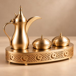 MiddleEast Style Metal <b>Coffee</b> <b>Set</b> with Dallah Pot and Decorative Tray for Tea Drinking - Product Image 2