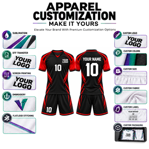 Uniforme de Fútbol Personalizado, Camiseta Negra y Roja con Cuello en V, Manga Corta, Impresión Sublimada, Secado Rápido, Uniforme de Equipo para Hombre, Adulto, Todas las Temporadas - Product Image 3