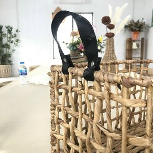 LEATHER STRAP <b>Wicker</b> Storage <b>Baskets</b> Hyacinth <b>Basket</b> Easy Carrying Laundry Bin - Product Image 6