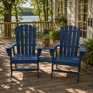 Ensemble de chaises Adirondack en bois bleu avec table, meubles de patio d'extérieur, style traditionnel, finition mate, respectueux de l'environnement - Product Image 2