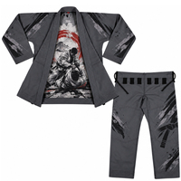 Kimono de grappling gris personnalisé avec doublure intérieure sublimée BJJ et graphiques de pantalon à motifs de brossage – Uniforme de Jiu-Jitsu lourd