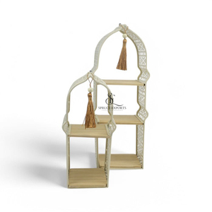 Islamic Mosque Arch Cake Stand <b>Set</b> Of 3 Pieces. 2-Tier With Wood Shelves & Tassels Eid Ramadan Metal Food Display Stand <b>Set</b> - Product Image 4