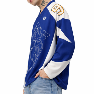 Maillot de football américain personnalisé en sublimation bleue, manches longues, 230 GSM, polyester, style USA, vêtements de sport, fabricant OEM en gros - Product Image 5