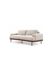 Canapé d'extérieur minimaliste deux places avec coussins en tissu beige et base en bois pour jardin, terrasse ou usage extérieur - Product Image 1