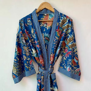 Bata Kimono con Estampado de Dibujos Animados para Mujer, de Algodón Suave, Ropa de Estar por Casa de Verano, Hecha a Mano, Estilo Kimono ODM - Product Image 1
