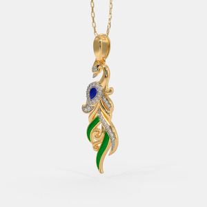 Collier pendentif en or jaune avec émail paon et diamant de laboratoire - Product Image 6