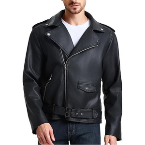 Vestes en cuir pour hommes Comfortex International, veste bomber en similicuir pour hommes, col à revers, fermeture éclair asymétrique, coupe ajustée, veste de motard - Product Image 5