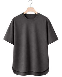 Camiseta Oversize Personalizada Gris Oscuro para Hombre, con Dobladillo Curvo, Hombro Caído, Cuello Redondo, Algodón Liso, Estilo Urbano, Verano - Product Image 1