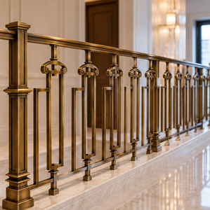 Barandillas de Bronce Estilo Heritage con Remates Angulares y Balaustres Geométricos de Marco Abierto para Hoteles y Villas - Product Image 4