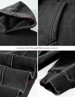 Sweater Hoodie Pria 100% Katun French Terry Hitam Solid Kasual Musim Dingin Desain Saku 300g