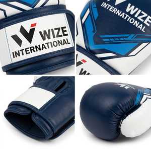WIZE INTERNATIONAL <b>Boxing</b> <b>Gloves</b> Leather Velcro Closure Blue <b>White</b> Design Breathable for Adults <b>Boxing</b> <b>Gloves</b> - Product Image 4