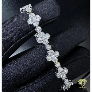 สร้อยข้อมือโคลเวอร์หรูหราประดับเพชรเลี้ยงในห้องปฏิบัติการ เครื่องประดับเงินพรีเมียมสำหรับผู้ชายและผู้หญิง - Product Image 1