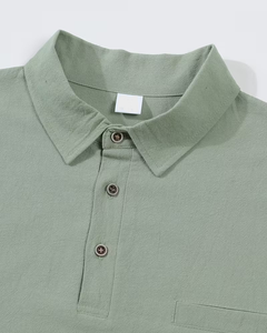 Men's Solid Green Short Sleeve for Shirt Chest Pocket Casual Polyester/Cotton Blend Jersey Fabric 180g Breathable Regular Fit - Product Image 4