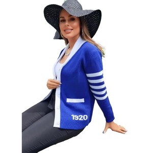 Wholesale Custom Logo Phi Beta Sigma Amicae Zeta Phi Beta Greek Sorority Striped Cotton Knit <b>Cardigan</b> Women's Sweater - Product Image 4