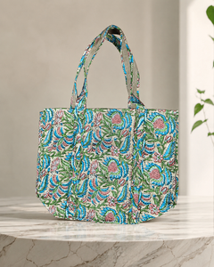 Wholesale Durable Lightweight Jaipur Block Print Quilted Cotton <b>Fold</b> Shoulder Strap Water Resistant Ethnic Floral Beach Vintage - Product Image 1
