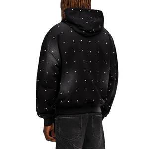 Sweat à capuche zippé surdimensionné pour homme, personnalisé, effet délavé soleil, déchiré, à manches longues, avec strass, style designer, délavage acide - Product Image 2