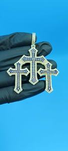 Colgante Triple Cruz Iced Out, Joyería Hip Hop, Colgante de Plata 925, Joyería Religiosa, Regalos de Bautismo, Colgante de Fe Cristiana para Hombre - Product Image 3