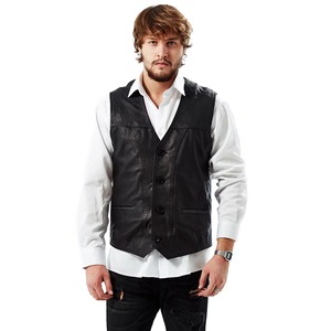 <b>Men's</b> Premium Quality Casual Cowhide <b>Leather</b> <b>Waistcoat</b> Black with Buttons Sleeveless Winter Vest Western Style Wholesale - Product Image 5