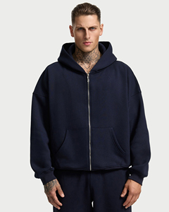Sweat-shirt à capuche zippé surdimensionné pour homme, en coton molletonné épais, bleu marine, personnalisé, de haute qualité, style décontracté. - Product Image 5