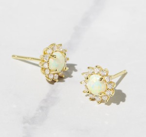 Handmade 18K Gold 925 Silver 6mm Round Natural Ethiopian <b>Opal</b> Prong Set Zircon Designer <b>Stud</b> <b>Earrings</b> Fine Jewelry for Women - Product Image 3