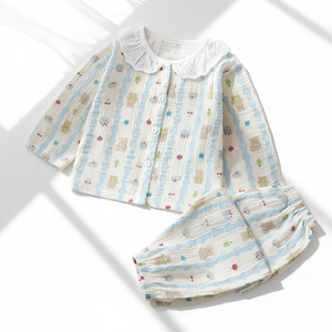 Ropa de Dormir de Verano para Mujer, con Botones al Frente, Suave y Transpirable, de Poliéster/Algodón, Manga Larga - Product Image 1