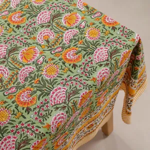 Mantel de Algodón Moderno, Lavable, con Estampado Floral, Hecho a Mano, Verde y Amarillo, Decoración para Bodas - Product Image 2