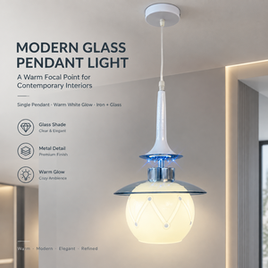 Lámpara Colgante Moderna Individual con Pantalla de Vidrio Geométrica, Cuerpo de Hierro, Altura Ajustable, E27, para Comedor y Dormitorio - Product Image 2