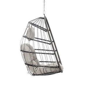 Sedia a dondolo in vimini Rattan da esterno con struttura in alluminio e cuscino grigio per Patio altalene senza supporto - Product Image 3