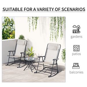 Set Bistrot a Dondolo in 3 Pezzi Bianco Crema con Sedie Pieghevoli in Ferro e Tavolino in Vetro per Uso Esterno in Giardino, Patio o Terrazza - Product Image 5