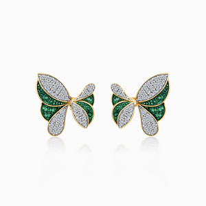 Modernos Pendientes de Diamantes Cultivados en Laboratorio con Gema Verde en Forma de Mariposa para Mujer, Oro de 10K/14K/18K y Plata 925/935 con Baño de Rodio - Product Image 4