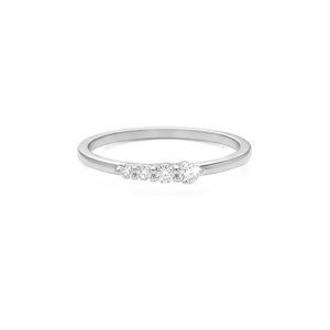 Anillo Apilable Minimalista con Diamantes de Laboratorio Redondos, Oro Sólido de 9K, 10K, 14K, 18K, Anillo de Promesa con Cuatro Diamantes, Anillo de Moda para Uso Diario - Product Image 3