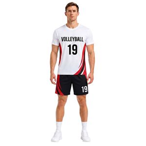 White Red <b>Power</b> Strike Volleyball Uniform Quick Dry Polyester <b>Mesh</b> Performance Fabric Professional Match Jersey Sets - Product Image 1