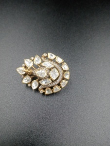 brooch in polki stone with <b>gold</b> plated in silver 925 jewelry for wedding handmade brooch for unisex party wear brooch for gift - Product Image 6