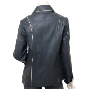 Mantic Enterprises Women's Genuine Leather Blazer Full Sleeve Button Closure Autumn Breathable Detachable Collar <b>Animal</b> Print - Product Image 2