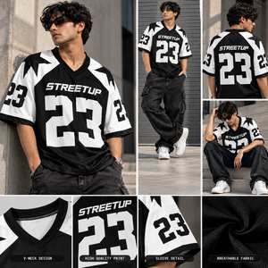 Black White American Football Jersey Unisex Short Plus Size Mesh Tee Number Star Print Oversized Streetwear V Neck Breathable - Product Image 4