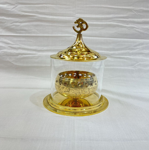 Brass Glass Cylindrical Akhand Jyoti Diya <b>Stand</b> with Star Cutout Lid for Home Temple, available at wholesale prices. - Product Image 4