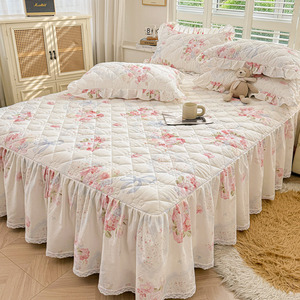 Juego de Ropa de Cama Acolchada Floral Blanca Directo de Fábrica, Juego de 4 Piezas con Volantes y Ribete de Encaje para Hogar y Hotel, Venta al Por Mayor - Product Image 2