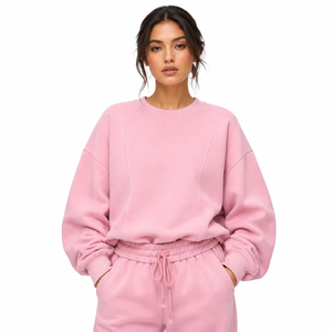High Quality Streetwear Women's Loose Fit <b>Jogger</b> Suit Polyester Panel Crewneck <b>Matching</b> <b>Sets</b> Casual Pullover Wholesale Tracksuit - Product Image 3